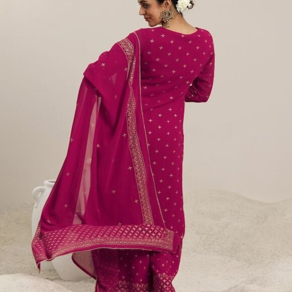 Shivansh Creations Pink Embroidered Kurta Palazzo Dupatta Set–3 Pcs Ethnic Set - Picture 6 of 9